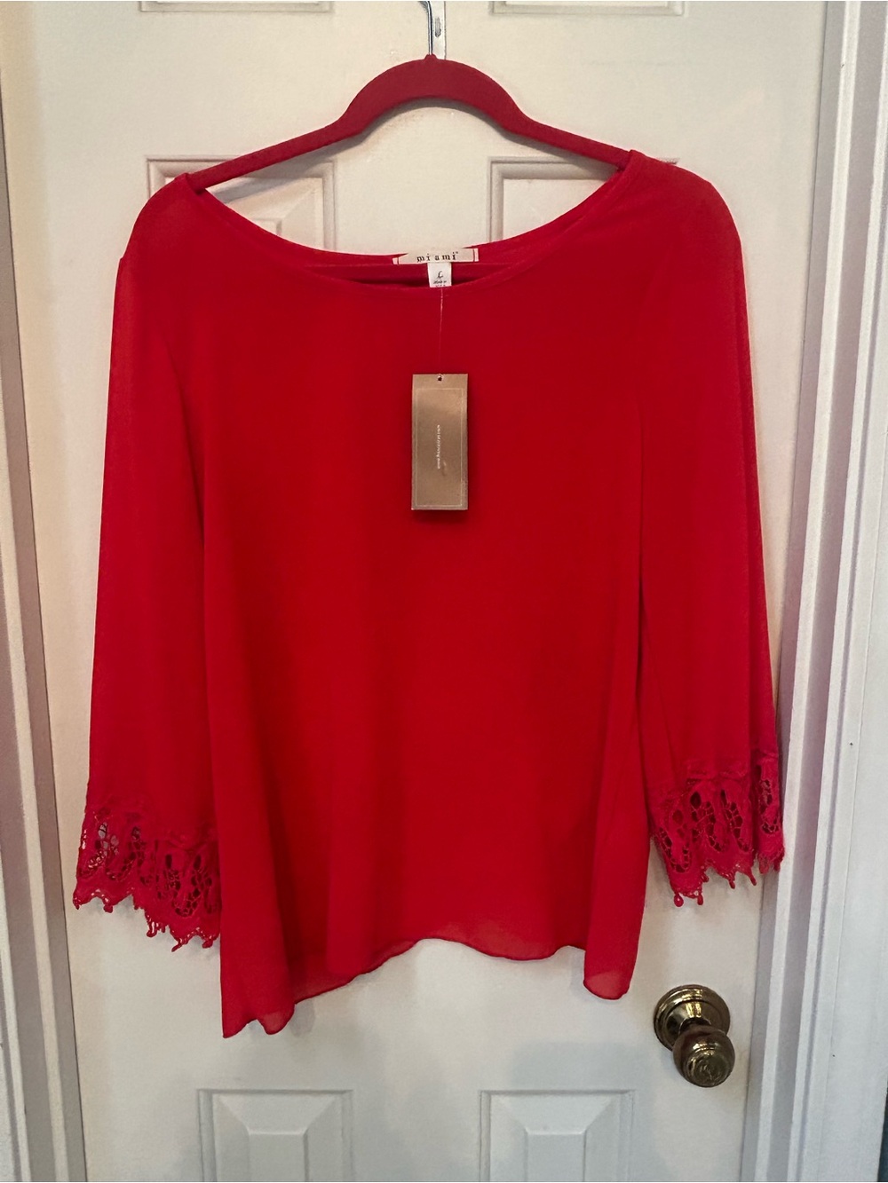 miami Vibrant Red Lace-Cuff Blouse
